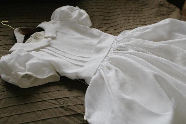زفاف - Linen first communion dress flower girl white with ivory details