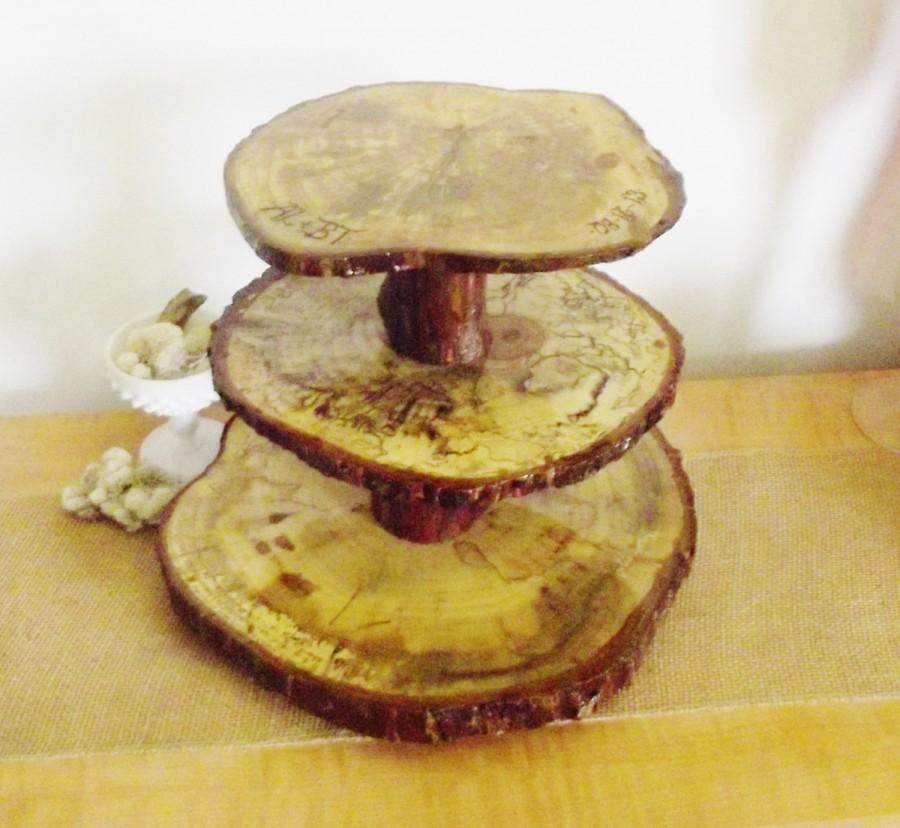 زفاف - Cake - Cupcake Stand, Spalted Pecan 3 Tier with Cedar Feet, Sealed Food Safe