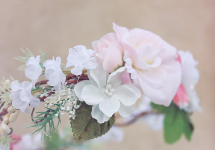 Wedding - wedding flower bridal hair accessory pink roses hair wreath silk headpiece peachy pink silk flower