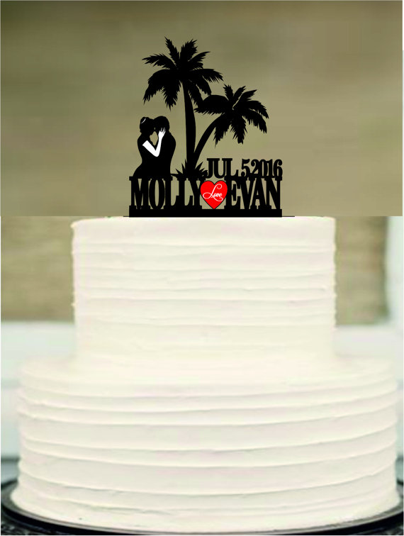 Hochzeit - rustic wedding cake topper,silhouette personalized wedding cake topper, mr and mrs cake topper,beach cake topper,funny wedding cake topper