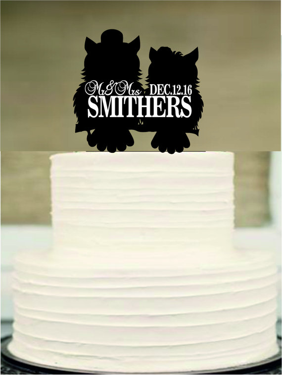 Mariage - owl cake topper,silhouette personalized wedding cake topper, mr and mrs wedding cake topper,rustic wedding cake topper,funny cake topper