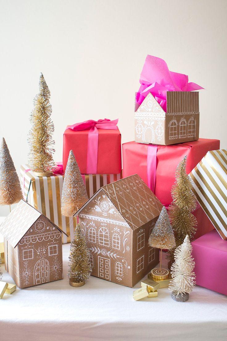 Hochzeit - DIY Gingerbread House Gift Boxes