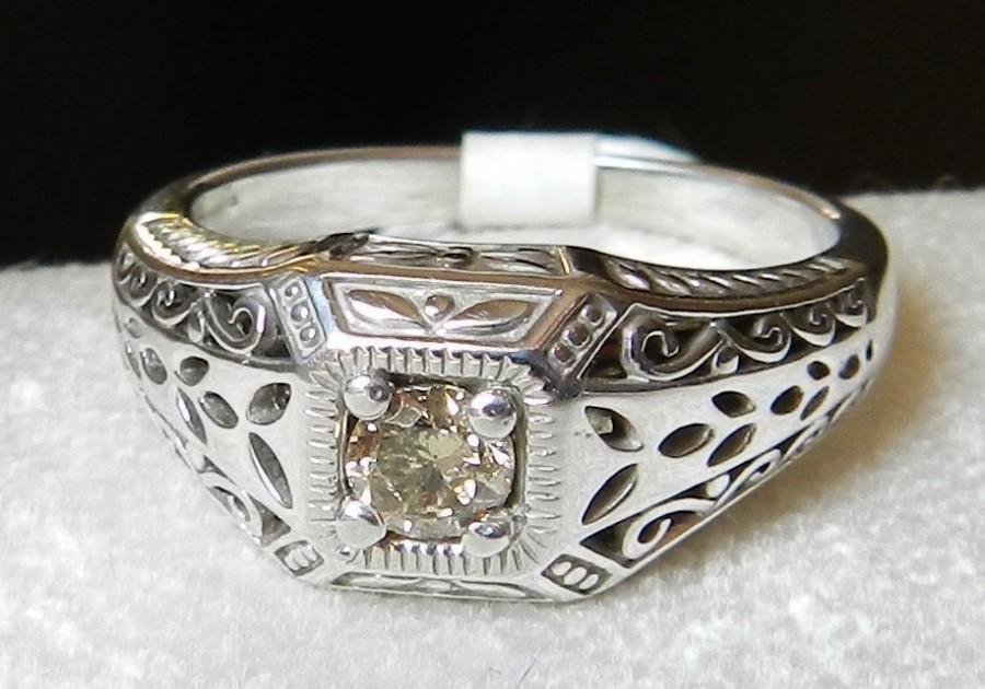 Mariage - Art Deco Engagement Ring Desirable 1/4 ct Old European Cut Diamond Art Deco Engagement Ring 14k White Gold