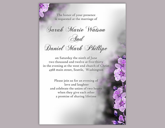 Mariage - DIY Wedding Invitation Template Editable Word File Instant Download Printable Invitation Purple Wedding Invitation flower invitation