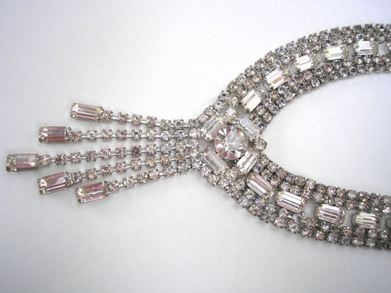 Mariage - Crystal Bridal Necklace, Wedding Jewelry, Statement Necklace, Vintage Bridal Choker, Rhinestone Necklace, Great Gatsby Jewelry, Art Deco
