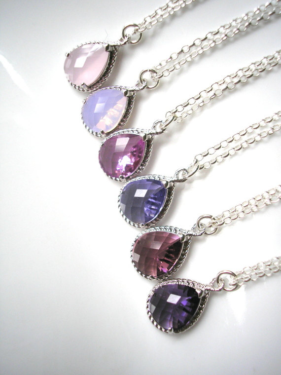 Hochzeit - PURPLE BRIDESMAID Set, Amethyst Crystal Necklace, Lilac Wedding Sets, Bridesmaid Gifts, Purple Ombre Wedding, Lavender,Sterling Silver