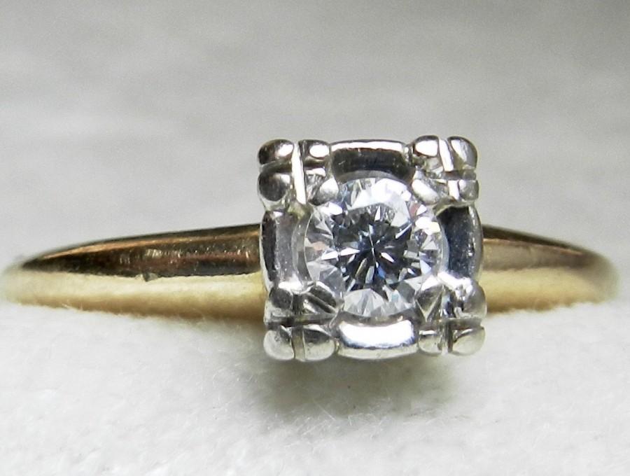 زفاف - Vintage Diamond Engagement Ring, Quarter Carat Vintage Engagement Ring 14K Platinum Head