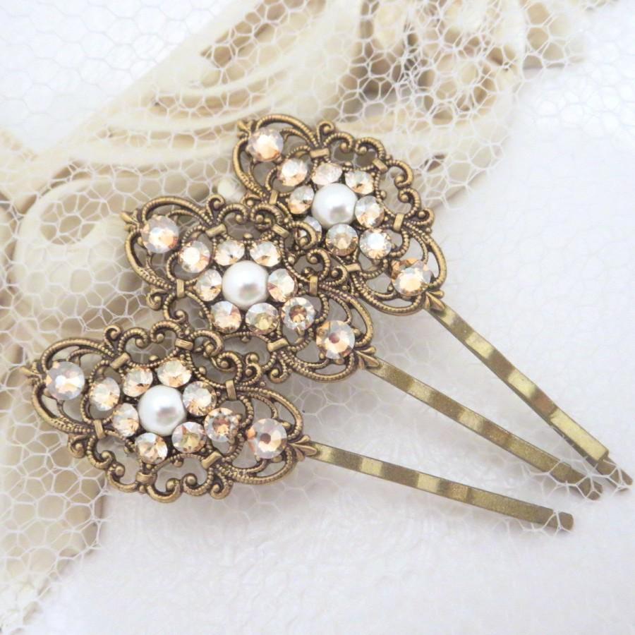 Wedding - Wedding hair pins, Bridal hair pins, Bobby pins, Swarovski crystal pins, Rhinestone hair pins, Vintage hair clip, Hair pin trio