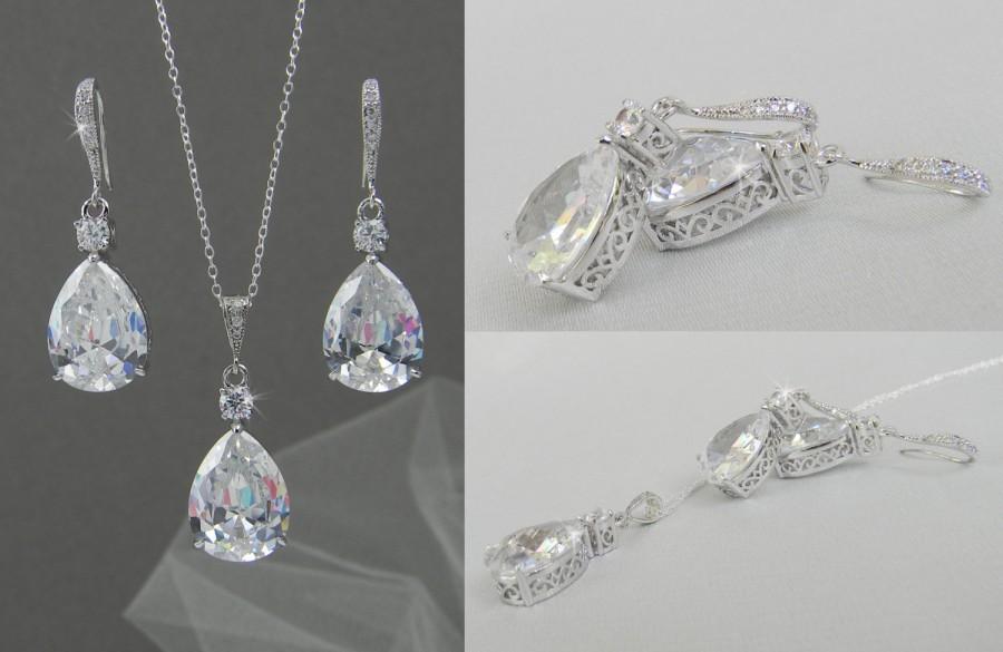 Свадьба - Bridal Jewelry Set, Crystal Pendant Earrings Rose Gold Necklace Jewelry Set , Wedding Jewelry, Bridesmaids Jewelry Set, Lilliana SET