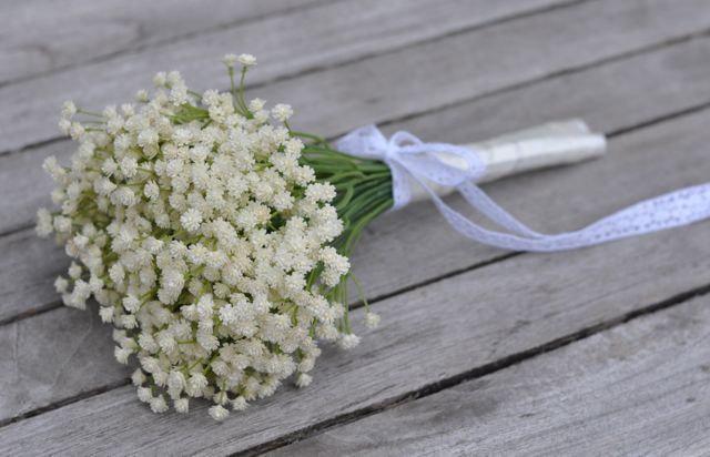 Wedding - Wedding Flowers, Wedding Bouquet, Keepsake Bouquet made with Ivory, Cream, Baby Breath, Burlap and Lace Bridesmaids Bouquet.