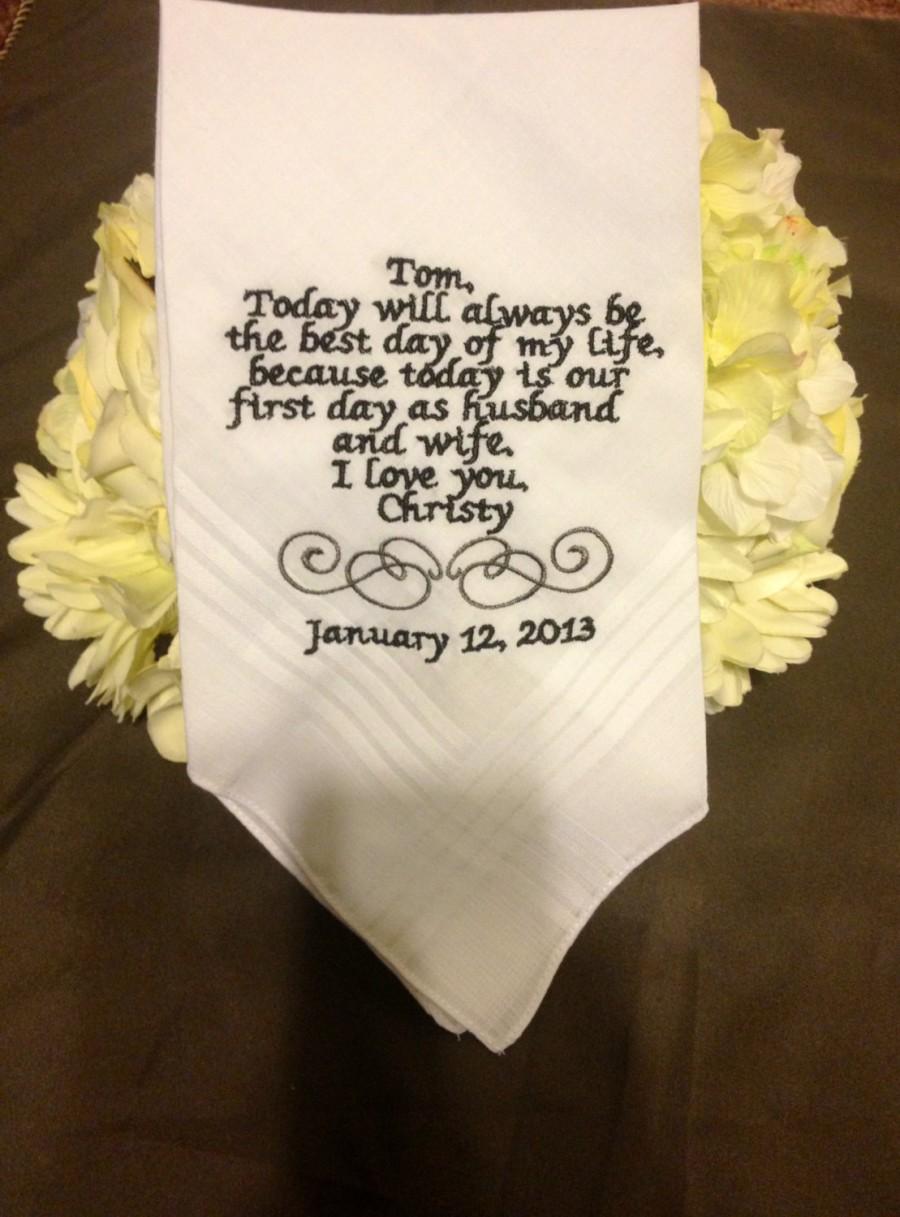 Wedding - Lovely gift for Groom.  Embroidered Handkerchief for groom Wedding Keepsake