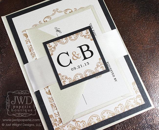 Black and gold wedding invitation kit