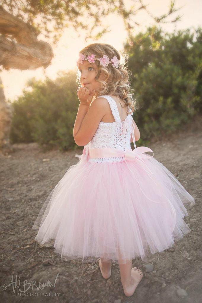 Wedding - Flower girl tutu dress, beach flower girl dress, crochet tutu dress, toddler tutu, girl's tutu dress