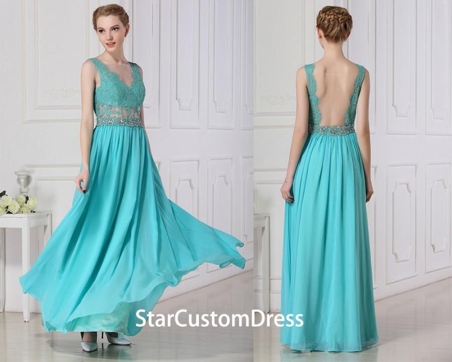زفاف - Long Lace Prom Dress, Long Prom Dress with Beaded Belt, Top Lace Bridesmaid dress With open back, Long evening dress
