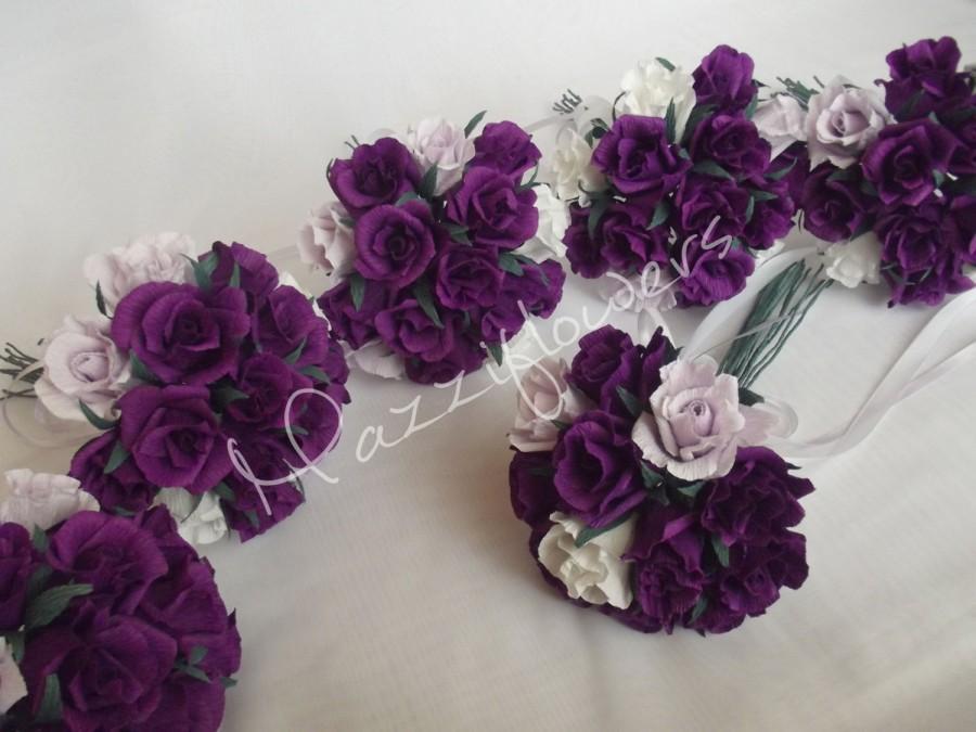 Mariage - Bridal bouquet,paper flower,bridesmaids bouquet,wedding bouquet,paper flower bouquet,paper flower rose,rose purple,bridal flower,bouquet