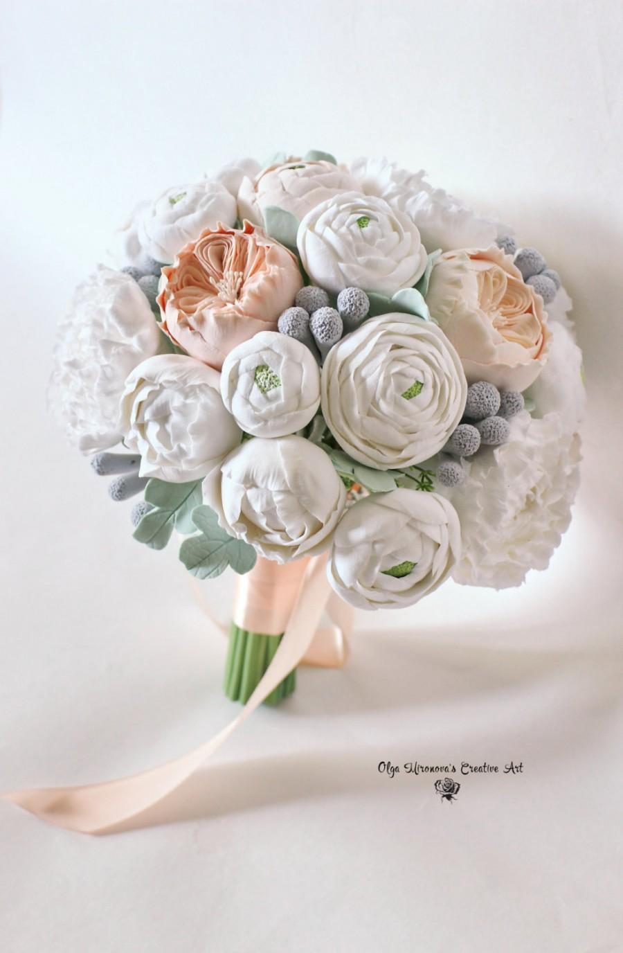 Свадьба - Wedding bouquet Bridal bouquet Peach peony bouquet White peach bouquet Ranunculus Rose Peony Keepsake alternative Natural look bouquet
