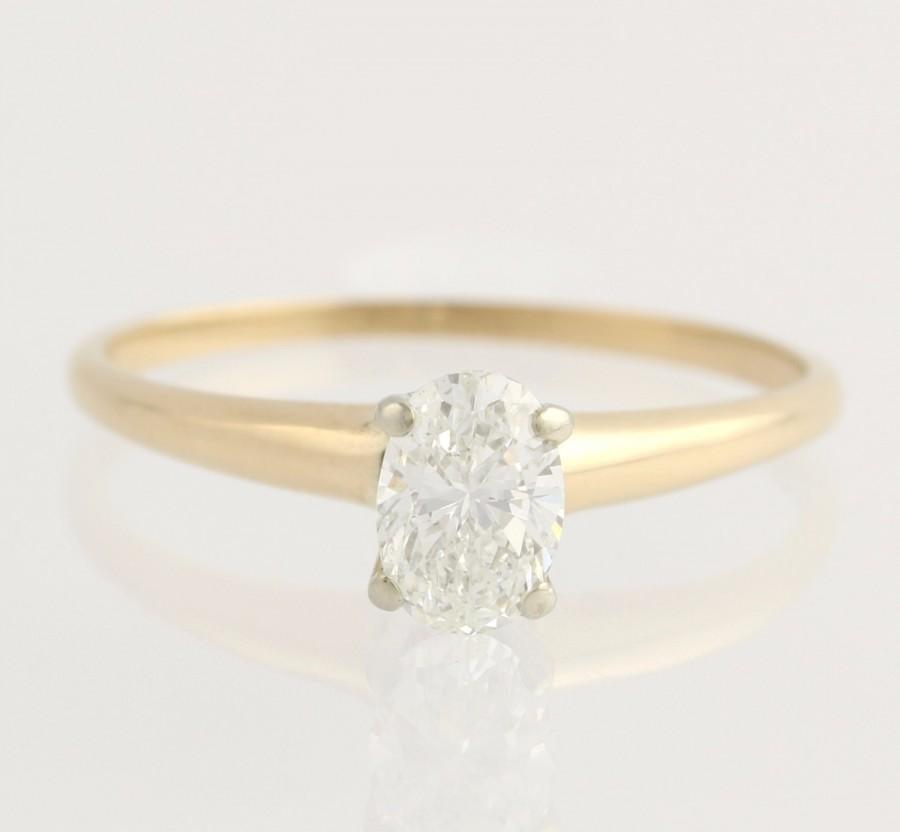 زفاف - Engagement Ring Oval Cut Diamond - 14k Yellow & White Gold Genuine .58ctw Unique Engagement Ring L1936