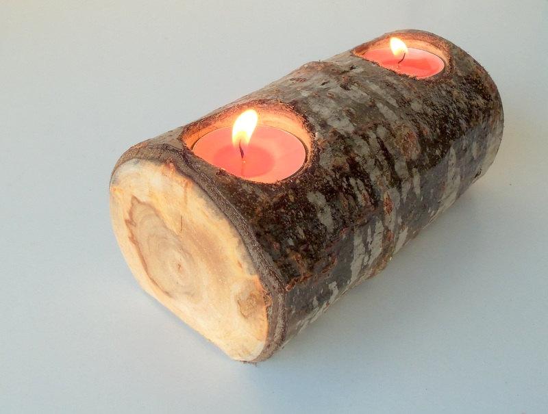 زفاف - Wood Candle Holder -Candle Holder with 2 Tea Light Spots - Wood Log Holder - White Tree Candle Holder - Wedding Decoration