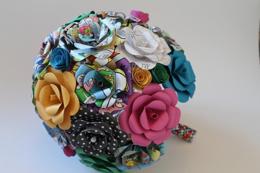 Wedding - Spunky and colorful comic book, paper, and mixed media bridal bouquet
