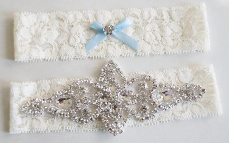 Hochzeit - wedding garter set, garters, something blue, garter set, jeweled garters