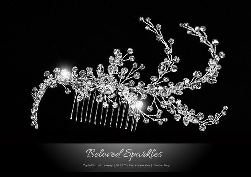 Wedding - Bridal Hair Comb, Swarovski Crystal Hair Comb, Vintage Flower Spray Hair Comb, Floral Cluster Rhinestone Hair Comb, Wedding Hair Comb