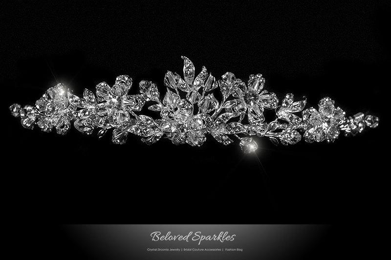 Hochzeit - Floral Cluster Swarovski Crystal Bridal Tiara, Vintage Flower Crystal Tiara, Vintage Tiara, Wedding Tiara, Quinceanera Tiara, Reign Tiara
