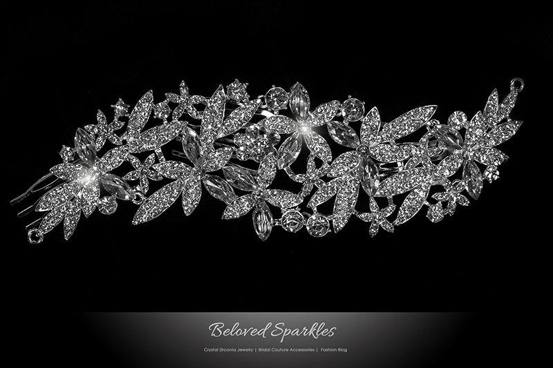 Mariage - Bridal Hair Comb, Crystal Vintage Flower Cascade Cluster Wedding Hair Comb Floral Art Deco Rhinestone Bridesmaid Hair Comb Accessories