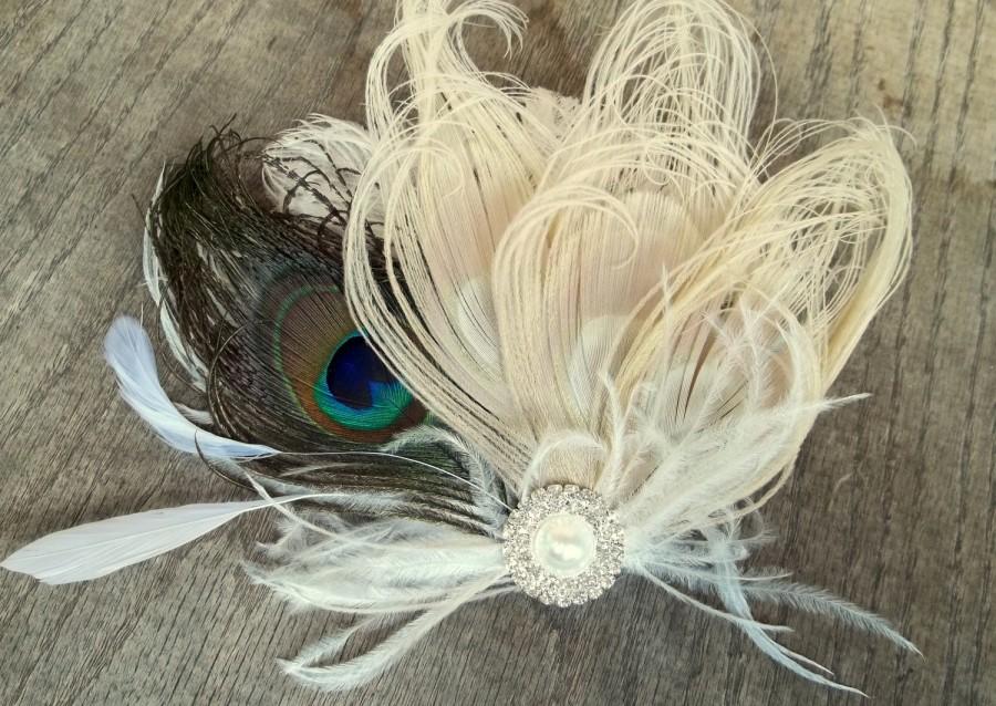 زفاف - Wedding Hair Clip, Ivory peacock, Bridal Hair Fascinator, Feather Fascinator, Bridal Hair Clip, Wedding Hair Accessories, Bridal Comb