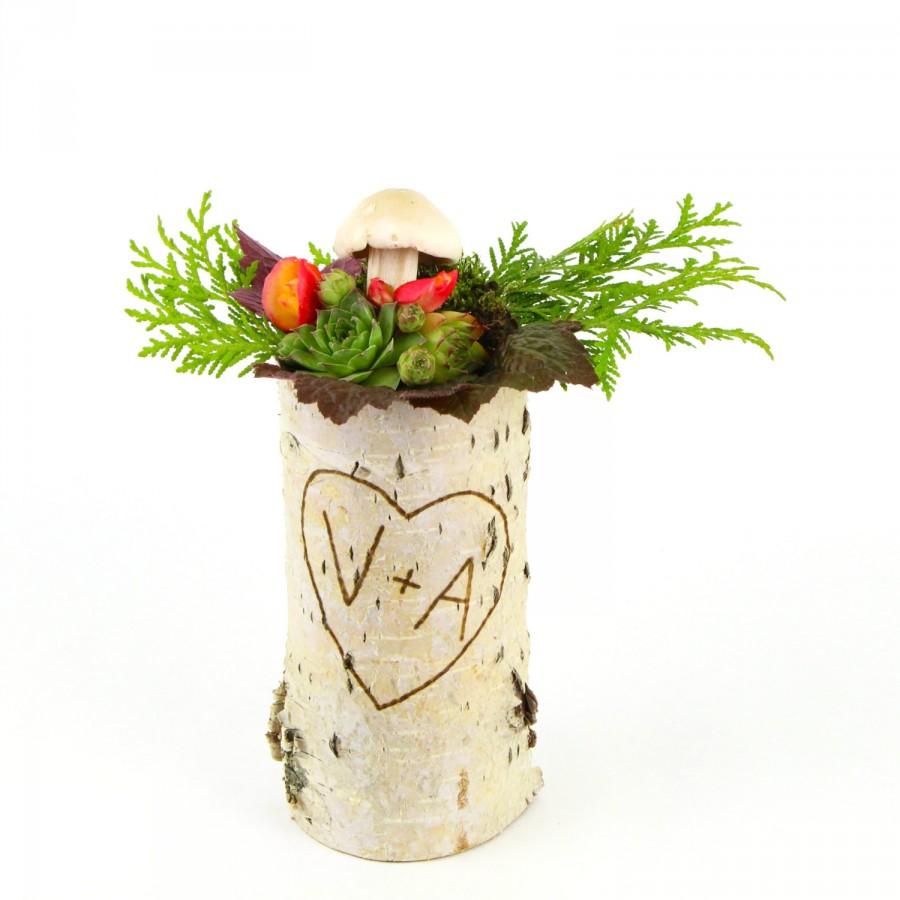 زفاف - One large birch bark vase, personalize with free engraving, heart engraved vase