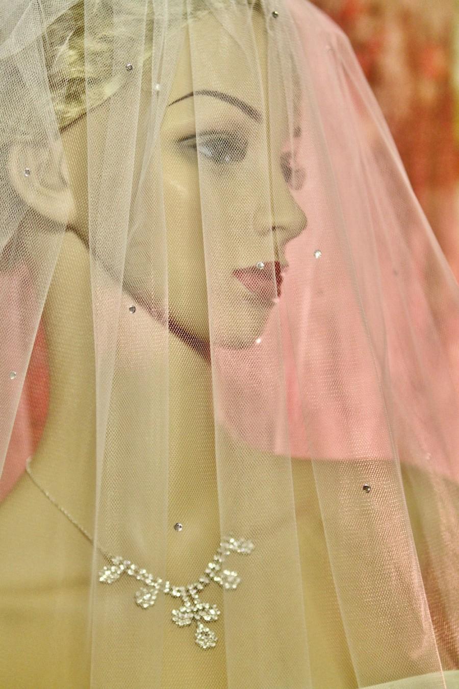 Wedding - WALTZ DOUBLE Sided Scattered RHINESTONES Veil, 2-Tier, Very Beautiful