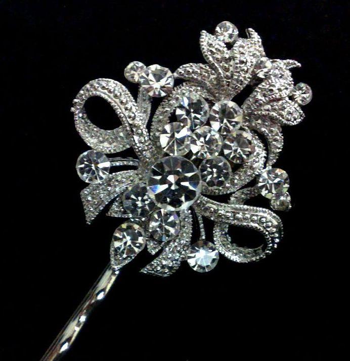 Mariage - Bridal Hair Pin, Fleur De Lis Pin, Swarovski Crystal Hair Jewelry, Victorian Weddings, Rhinestone Headpiece, ROYCE