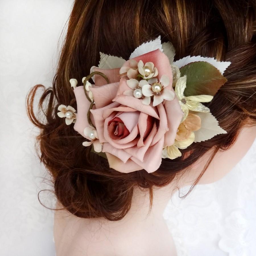 Mariage - bridal headpiece, bridal hair piece, wedding hairpiece, floral hair comb, pink flower hair clip, mauve, vintage hair clips, hair accessories