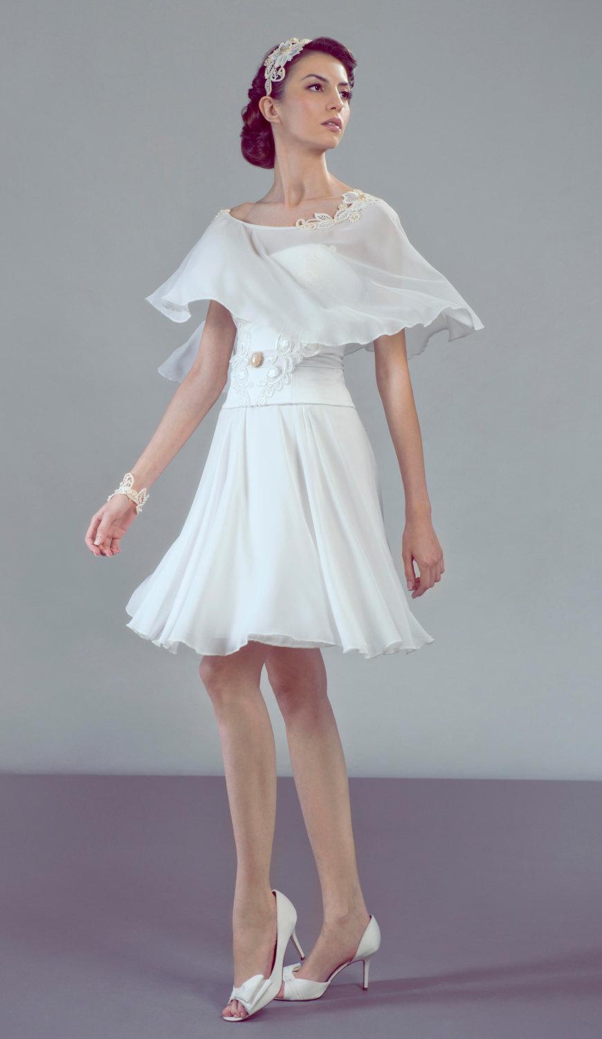 Hochzeit - Tre-Grazie short non-traditional 3 piece wedding dress ensemble bridal outfit