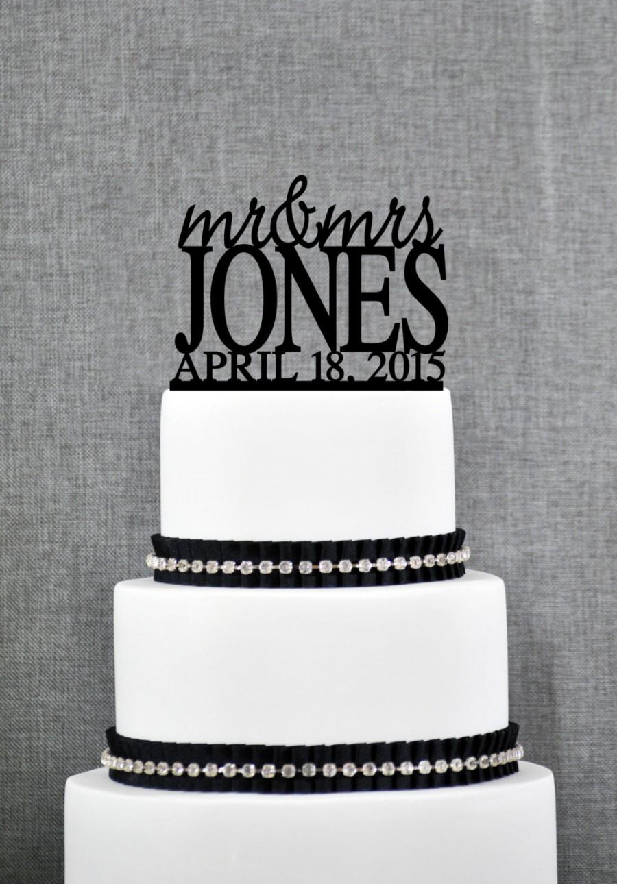 Wedding - Modern Last Name Wedding Cake Topper with Date, Unique Personalized Wedding Cake Topper, Elegant Mr and Mrs Wedding Cake Topper- (S013)