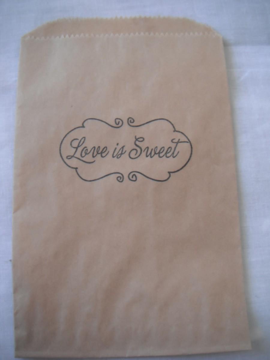 Mariage - 200 Kraft "Love is Sweet" stamped candy bags