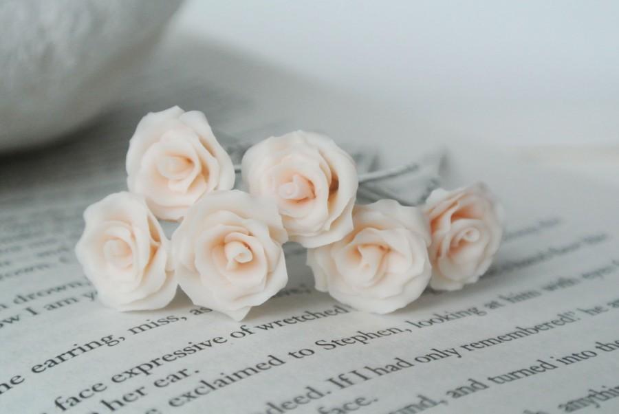 Свадьба - SALE Ivory rose hair pin set of 6, blossom hair accessories, Wedding hair accessories, Bridal hair flower, Bride flower pin, Rustic wedding