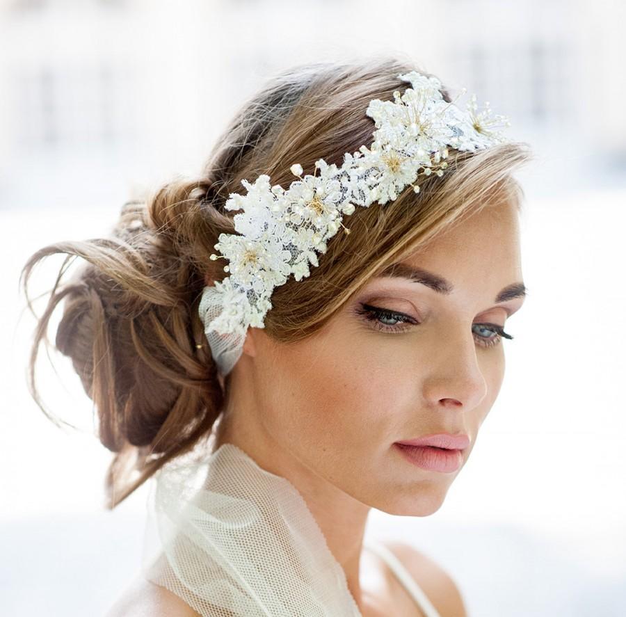 Wedding Lace Halo. Lace Hair Vine Wrap. Bohemian Wedding Hair Accessory