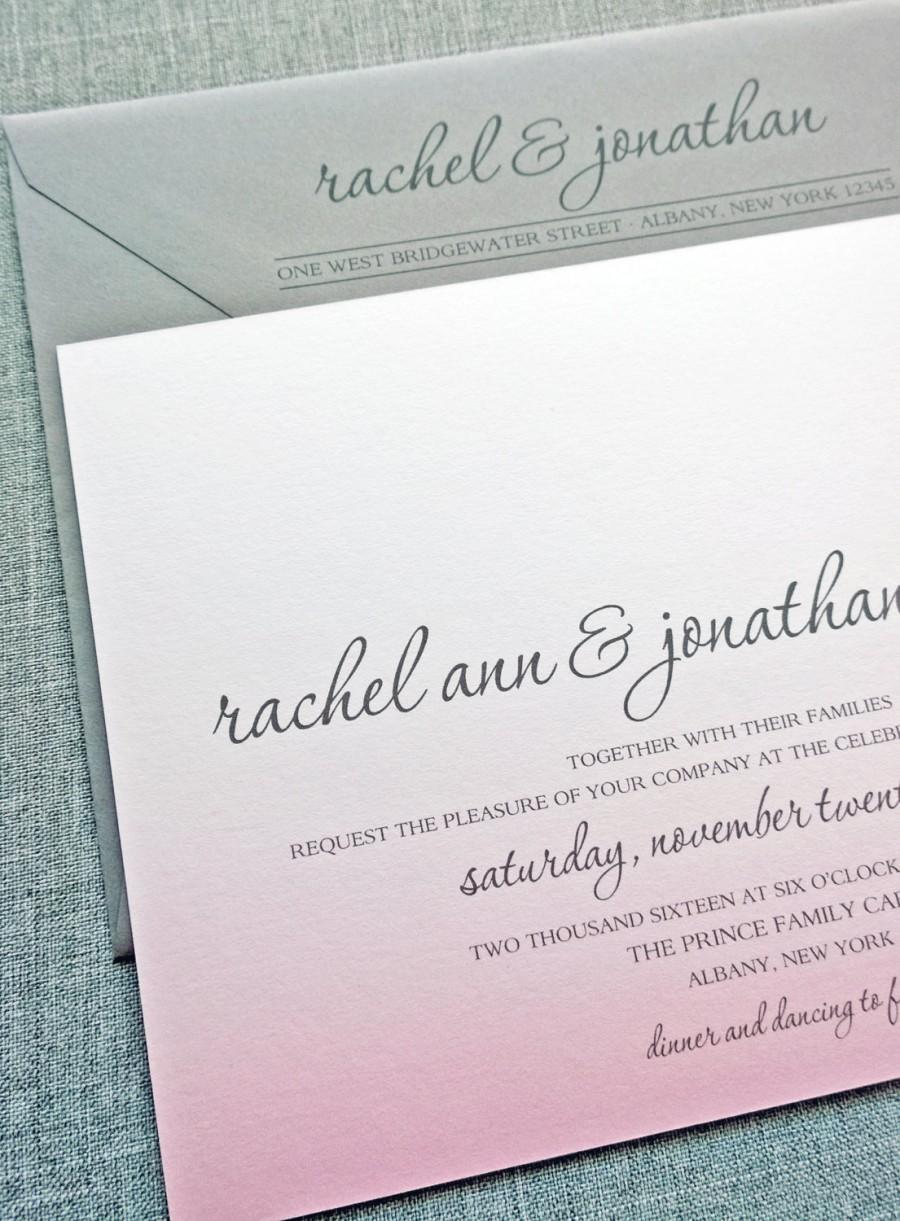 Hochzeit - Rachel Pink Ombre Wedding Invitation Sample