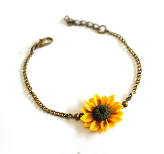 Hochzeit - Yellow Sunflower Bracelet, Sunflower Bracelet, Yellow Bridesmaid Jewelry, Sunflower Jewelry, Summer Jewelry