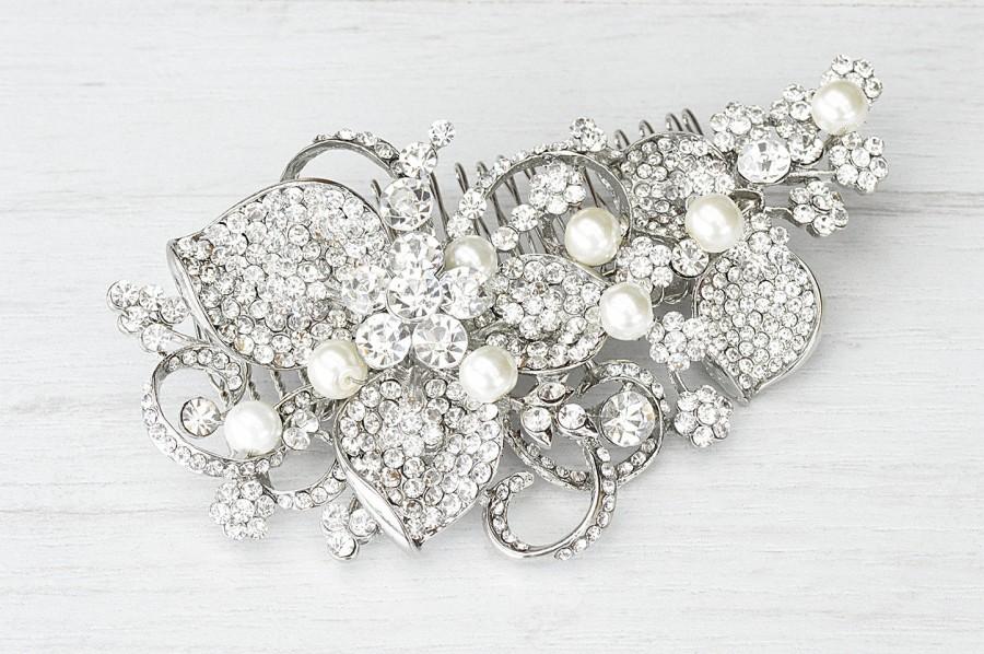 Hochzeit - Rhinestones hair comb for bride. Pearls and crystals hair comb. Wedding hair comb vintage style. Art decor wedding hair comb