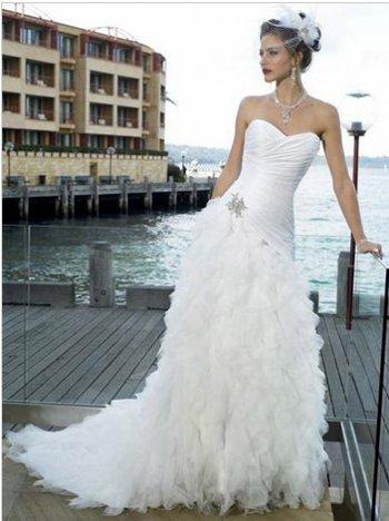 زفاف - Column Sweetheart Court Train Taffeta and Organza Couture Wedding Dress