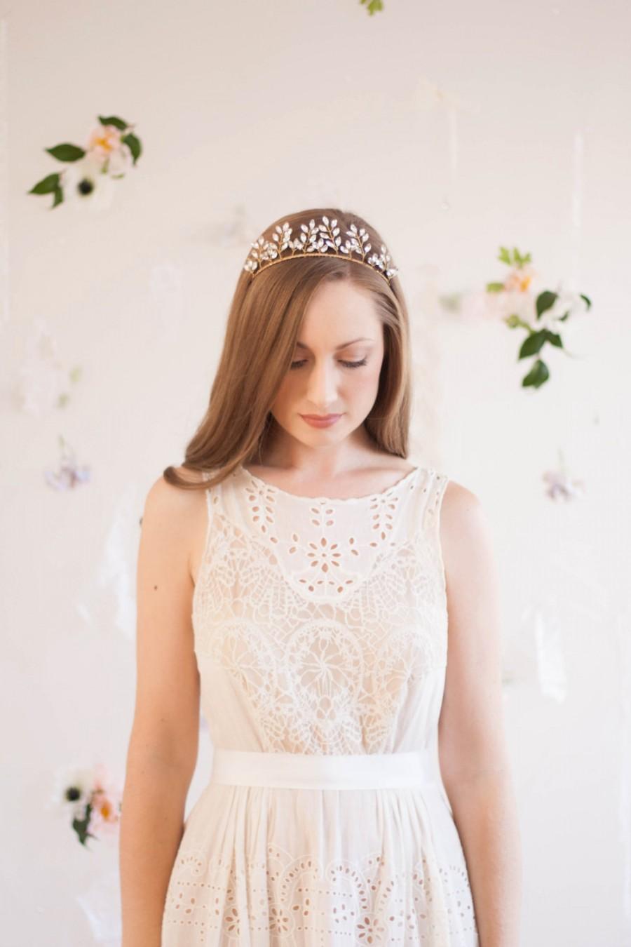 Hochzeit - Crystal Leaf Tiara, art deco headband, german tiara, crystal headband, bridal headpiece, vintage tiara rhinestone tiara, boho headpiece #116