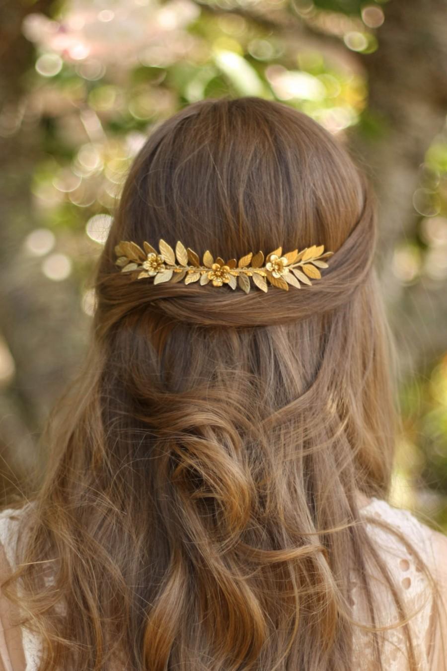 Hochzeit - Laurel Leaf Flower Comb, leaf comb, Gold Leaf Headpiece, silver leaf clip, comb, bridal comb, grecian comb, boho headpiece, bohemian #201