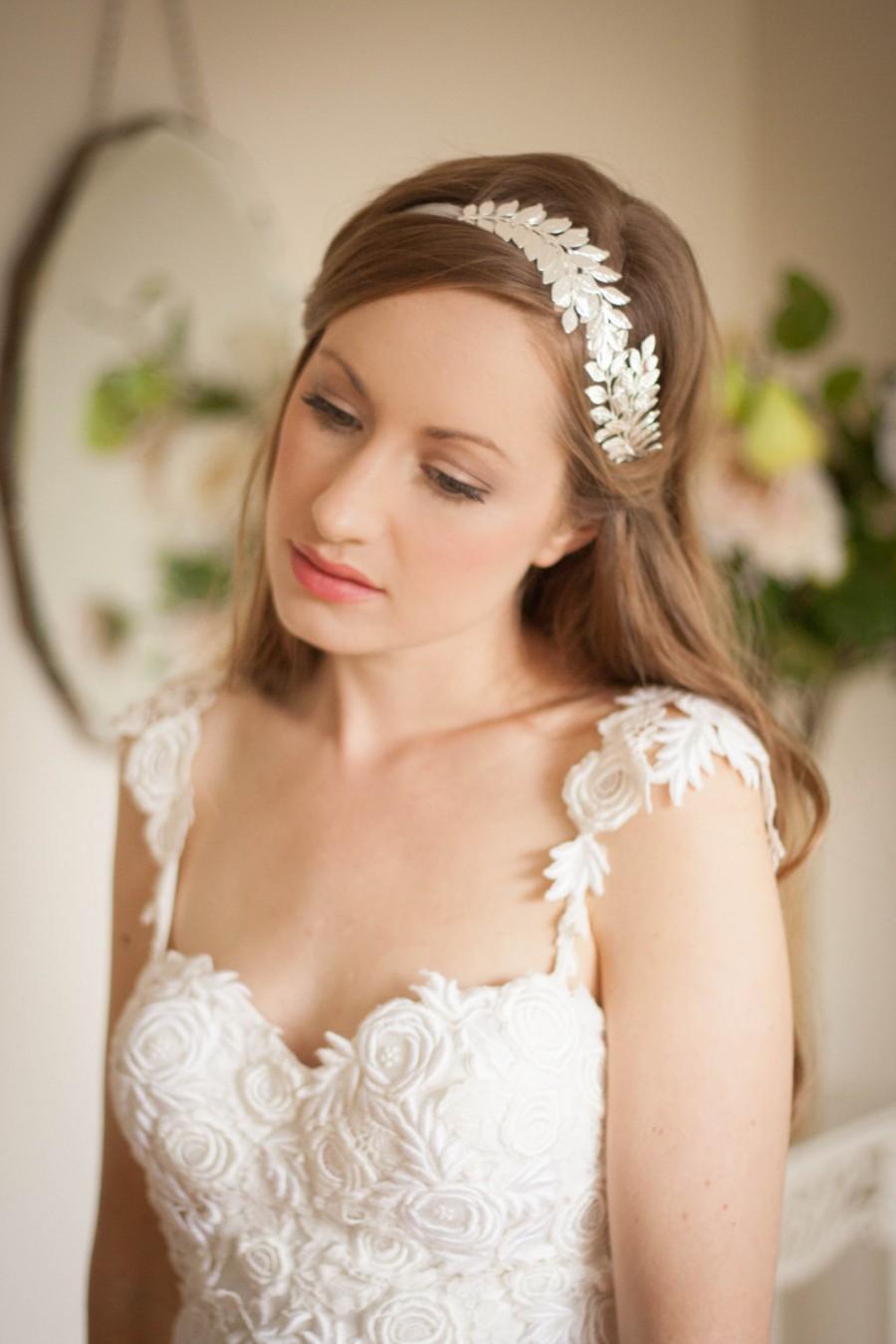 Hochzeit - Swooping Leaf headband, Side tiara, Leaf Headpiece, Bridal headpiece, Leaf Headband, Woodland, bohemian, side tiara, bridal headband #108
