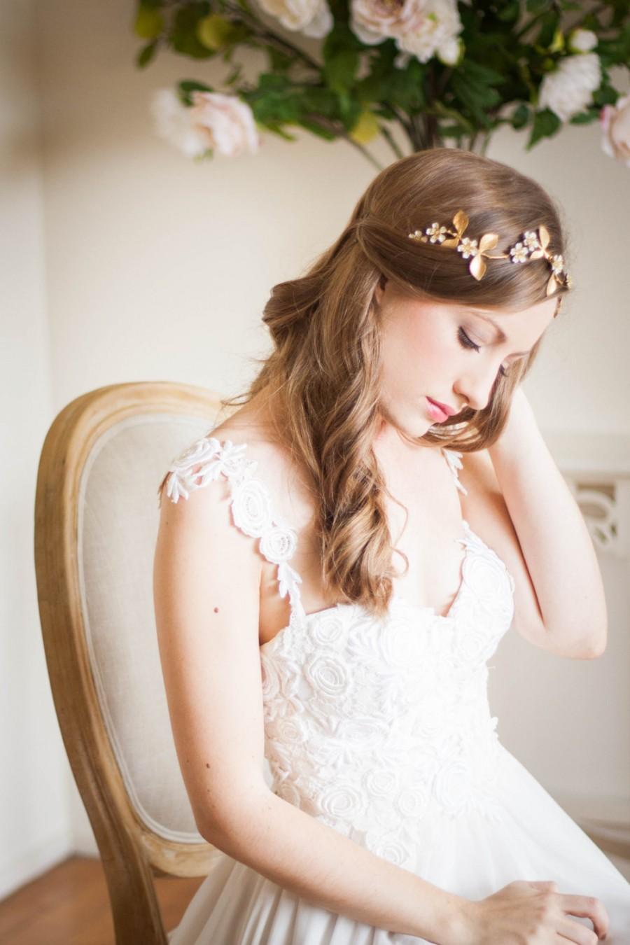 Wedding - Winding Flower Halo, Laurel Leaf Headpiece, Grecian Tiara, Flower Crown, leaf crown, boho headpiece, Woodland, bridal circlet, bohemian #121