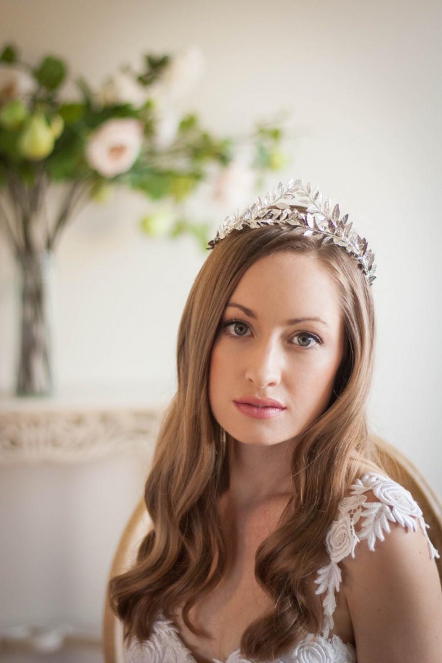 Hochzeit - Greek Goddess Laurel Leaf Crown, Silver Tiara, Halo, leaf crown, gold tiara, bridal tiara, Leaf Headband, Fall, Woodland, bohemian #100