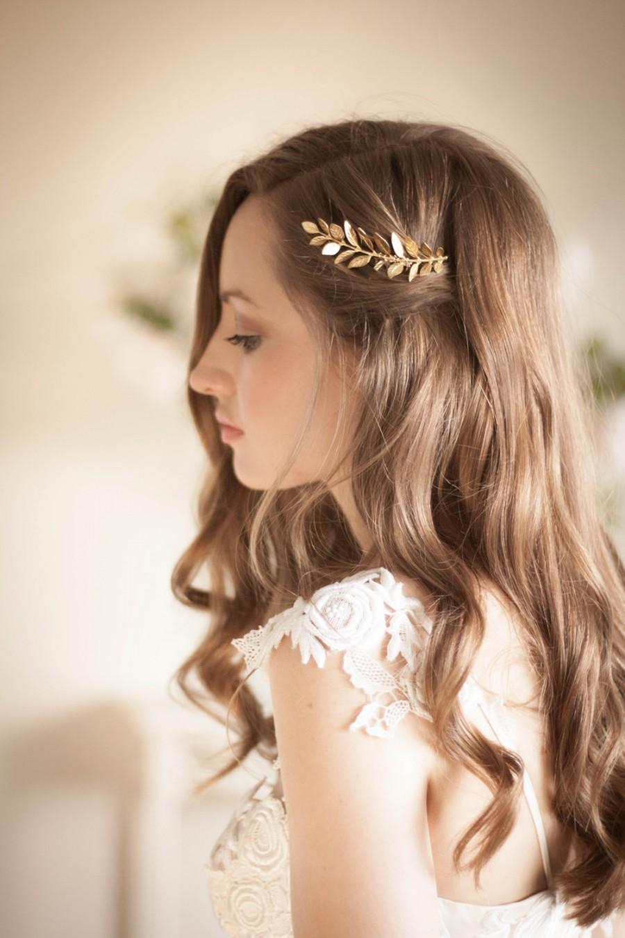 Hochzeit - Laurel Leaf Mini Comb, Gold comb, Gold leaf comb, Gold Headpiece, silver leaf clip, laurel clip, leaf comb, bridal comb, grecian, boho #205