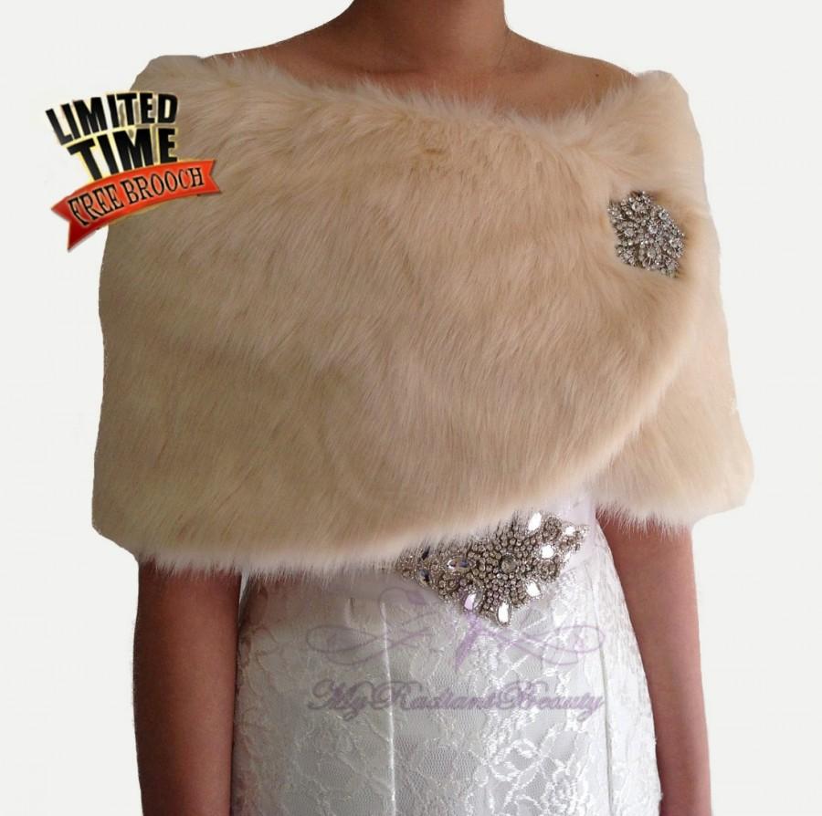 Hochzeit - Bridal Faux Fur Wrap, Bridal Shawl, Champagne Faux Fur Stole, Wedding Fur Shrug, Wedding Fur Stole, Bridal Fur Wrap, MRBBridal FW108-CPN