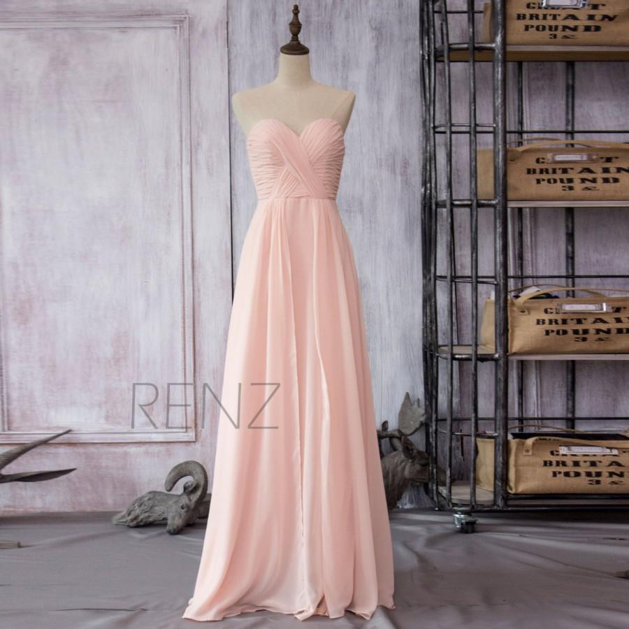 Wedding - 2015 Peach Chiffon Bridesmaid dress, Blush Pink Wedding dress, Party dress, Formal dress, Elegant Dress, Pleated Dress Floor length (F080)