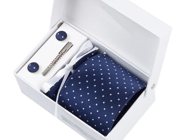 زفاف - Navy Tie with Polka Dot. Wedding Gifts. Tie Set.Accessories Set.Wedding Set. Gift For Man.Including Tie.Pocket Square.Cufflink.Tie Clip